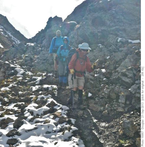 Francisco, Julia and sue descending from the 4th summit