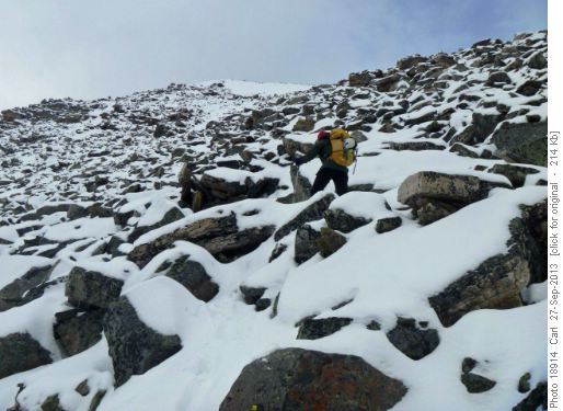Muddling about in snow covered boulders