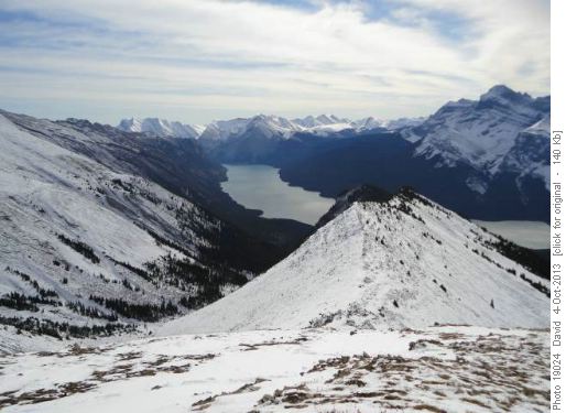 Lake Minnewanka and lookout ridge from Mt Aylmer trail