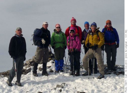 Carl, Harold, Jane, Jeannette, Peter, David, John G and John D on Loder Peak