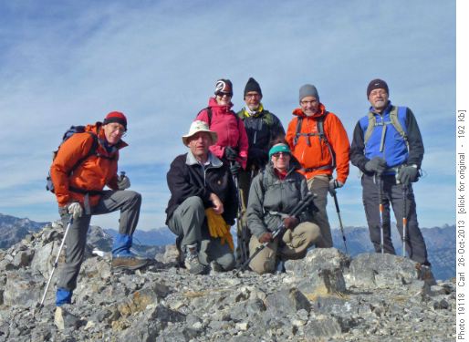 Manfred, Carl, Marg, Bernie, Nicole, Dave and Kevin on the summit of Mt Baldy