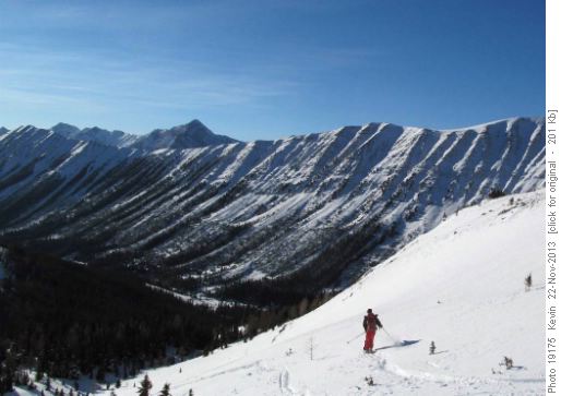 First run down the upper slopes of Arethusa Cirque