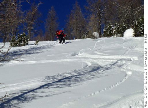 Christine shredding the pow on Panorama Ridge East