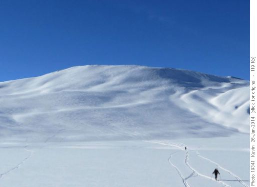 Crossing Katherine Lake after skiing down from the ridge