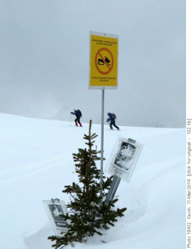 Signs on the upper ridge