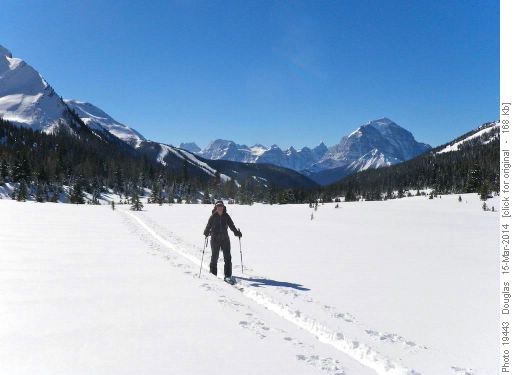 Rosanne crossing the meadows on the "shortcut" to Hidden Lake