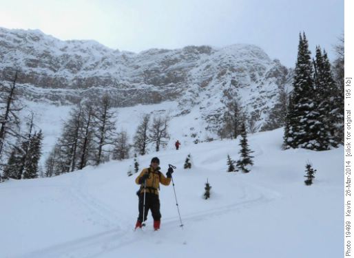 Skiing down to Eohippus Lake