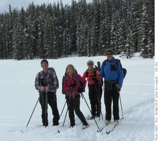 Happy skiers at Mud Lake (Pipestone): Brian, Barb, Carmie & Ron