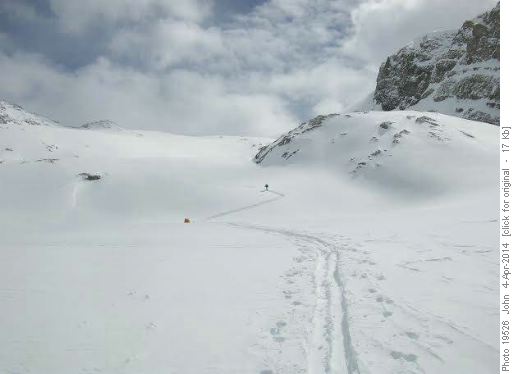 {393 Liz West} breaking trail up Little Crowfoot