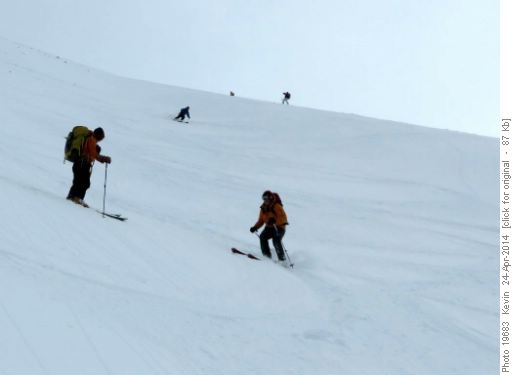 Skiing down the middle section of the ridge