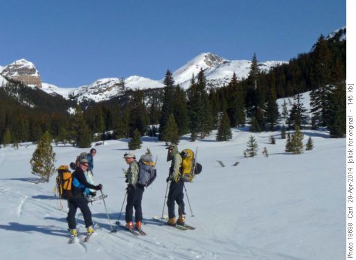 Four Ramblers on a private trip to Cirque Peak (at right)