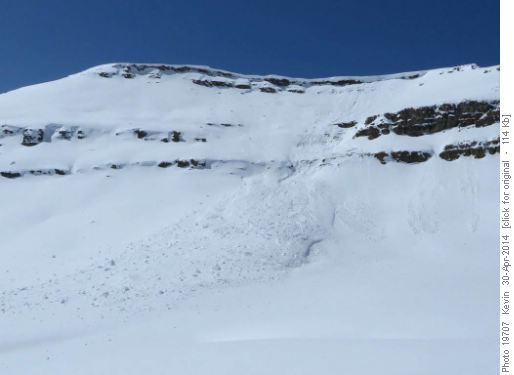Recent avalanche due to cornice collapse off the East ridge of Cirque Peak