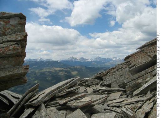 Looking west from pile of flat rocks