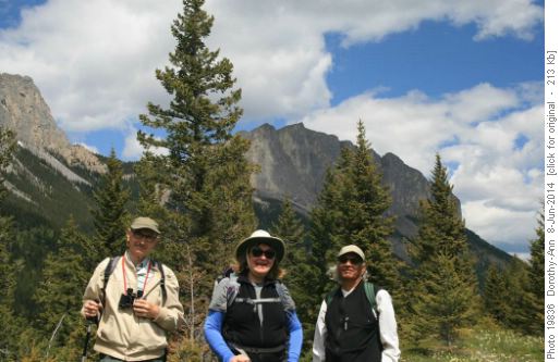 Tony, Virginia & Narayan pose in front of Yamnuska