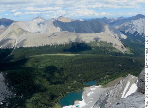 Tombstone Lakes from the summit of Tombstone Mountain