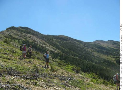 Coming down to Horseshoe basin.N.E ridge behind