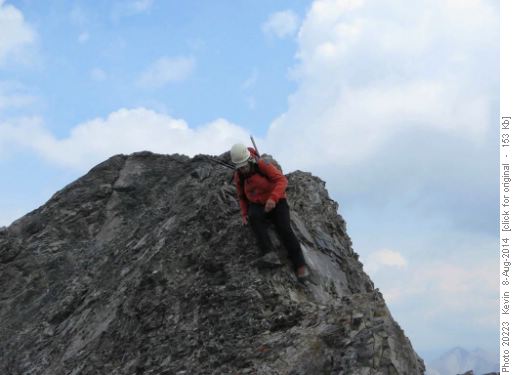 {532 John Duerden} down climbing an exposed section of the upper ridge