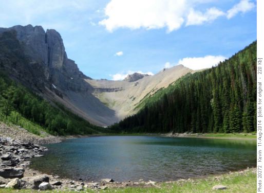 Tryst Lake and our descent slope in the background