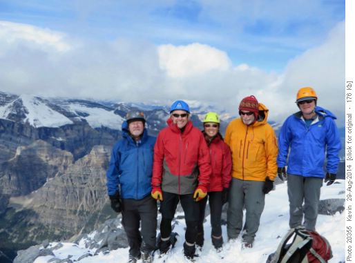 {1493 Kev Mean}, {413 Gary Luz}, {581 Sus Mccl}, {532 John Duer} and {1456 Clif Pott} summit Mount Temple
