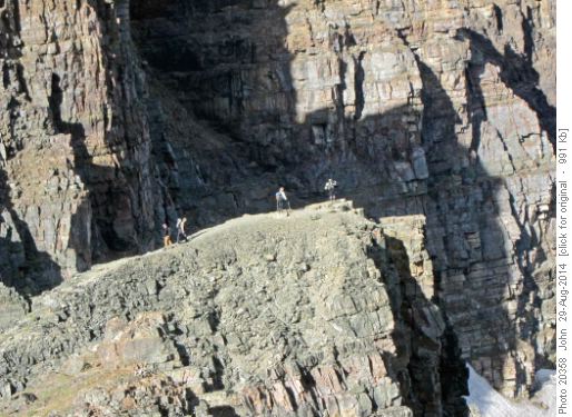 Hikers at Sentinel pass above Larch Valley