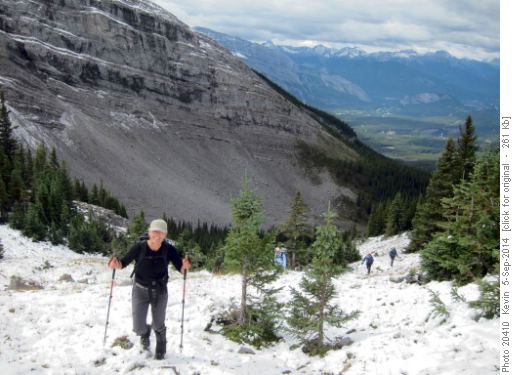 Jeannine heading up the upper drainage