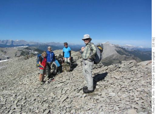 {206 Barb Mitchell}, {1566 Jane Cary}, {731 Aldis Hallson} & {188 Bill Leach} on the windy summit of Sentinel Peak