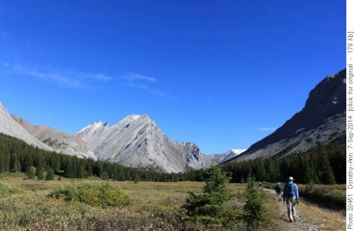 Along the Big Elbow trail with a view of Tombstone Mtn