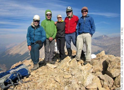 {532 John Duer}, {1419 Bob Toot}, {428 Ald Sig}, {256 Arn Wes} and {188 Bill Lea} on north summit of Oyster peak,