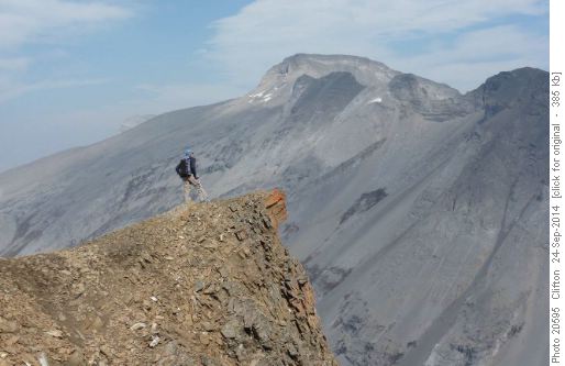 Manfred enjoying the views of Sparrowhawk area from Red Peak