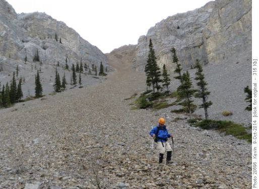 Clifton at the bottom of the long scree descent slope