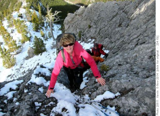 Marg on the short scrambly bit on the first spine