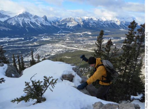 Damian heading up the ridge on Grotto Mountain
