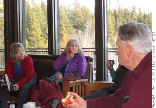 Warming up at the Visitor Centre: {206 Barb Mitchell}, {1566 Jane Cary} & {280 Laszlo Jamniczky}