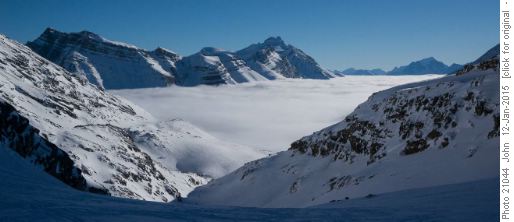 Valley fog on the south side of the second pass Dolomite circuit.