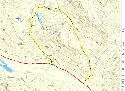 Dolomite circuit route in mist around Lake Katherine