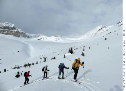 Touring up to the base of Katherine Ridge
