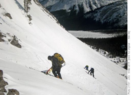{256 Arnol West} boot packing steep icey slope below Birdwood pass
