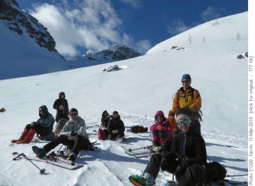 Our warm sunny lunch spot below Pig's Back Col