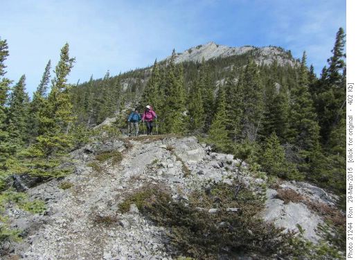 Peter & Jeannette beating a retreat from a very windy ridge up Loder