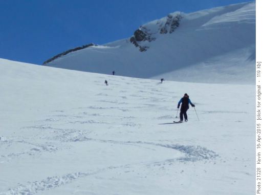 Making turns on the upper section of the Robertson Glacier
