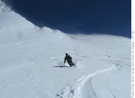 JM skiing the down from the col