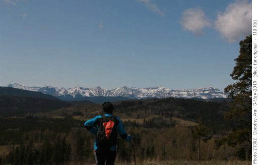 Jola checks out the view from Long Prairie Ridge