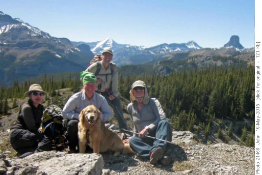 {976 jean Proc}, {1316 Cel Sou}, Tashi, {1288 Bri Pinter} and {532 John Du}- Mount Aylmer and Devil's Head in the background