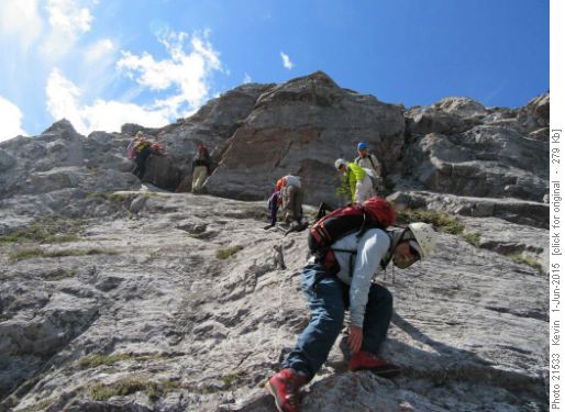 John and the gang down climbing the crux section on West Baldy