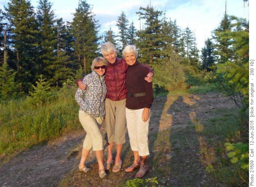 Christine, Inge and Alda on evening walk to summit of Little Mtn