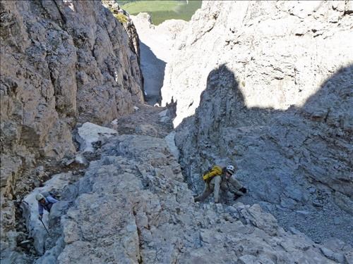 Checking out two ways in the crux gully