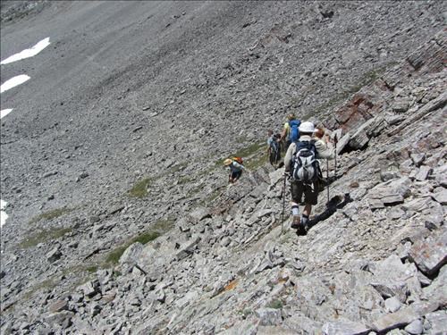 Trail through the scree below Rummel Pass