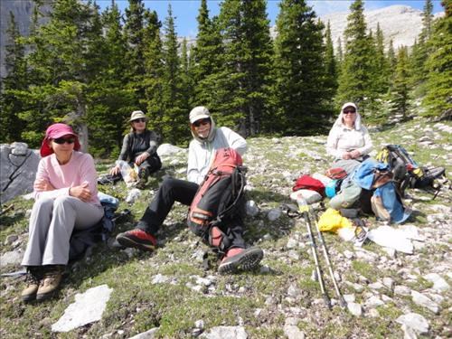 Rest break at treeline below NE ridge Mount Fullerton