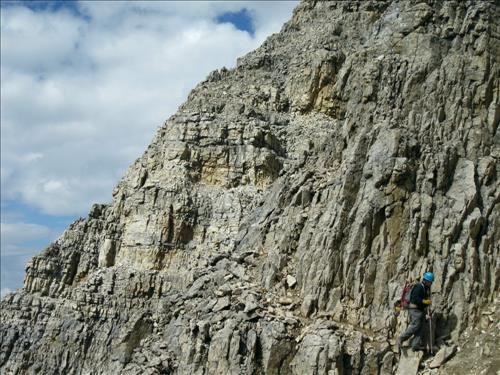Brian traversing the upper ledges 