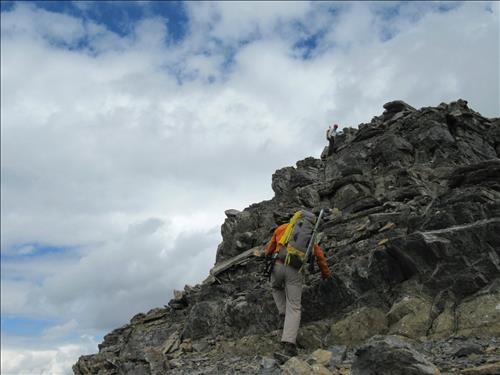 Arnold and Damian ascending one of the blocky sections